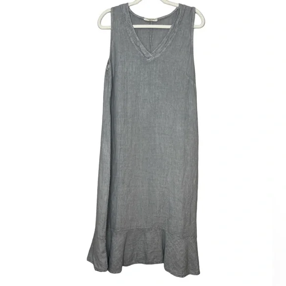 Francesca Bettini Made in Italy 100% Linen Lagenlook Sleeveless Maxi Dress  Large